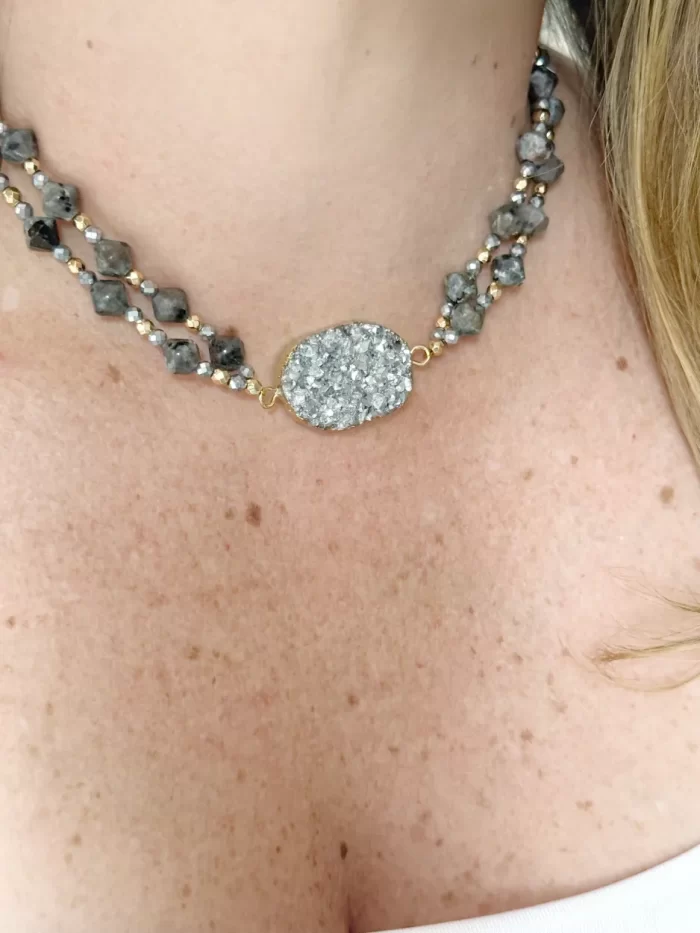 Collar/ choker drusa y cuarzo - Imagen 2