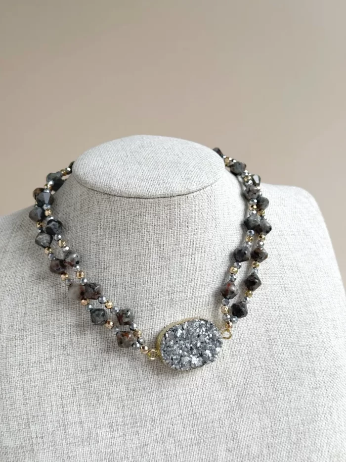 Collar/ choker drusa y cuarzo - Imagen 3