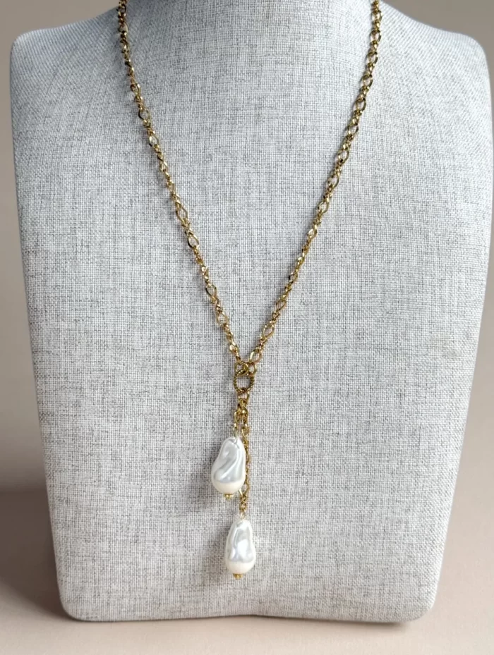 Collar en Y dorado doble perla - Imagen 2