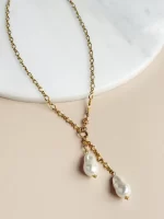 Collar en Y dorado doble perla