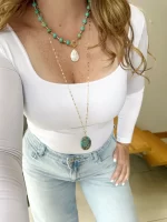 Collar largo dorado con turquesa - Imagen 3