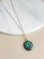 Collar largo dorado con turquesa - Imagen 2