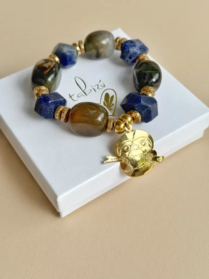 Pulsera maxi piedras lapislázuli y ágata india - Imagen 3