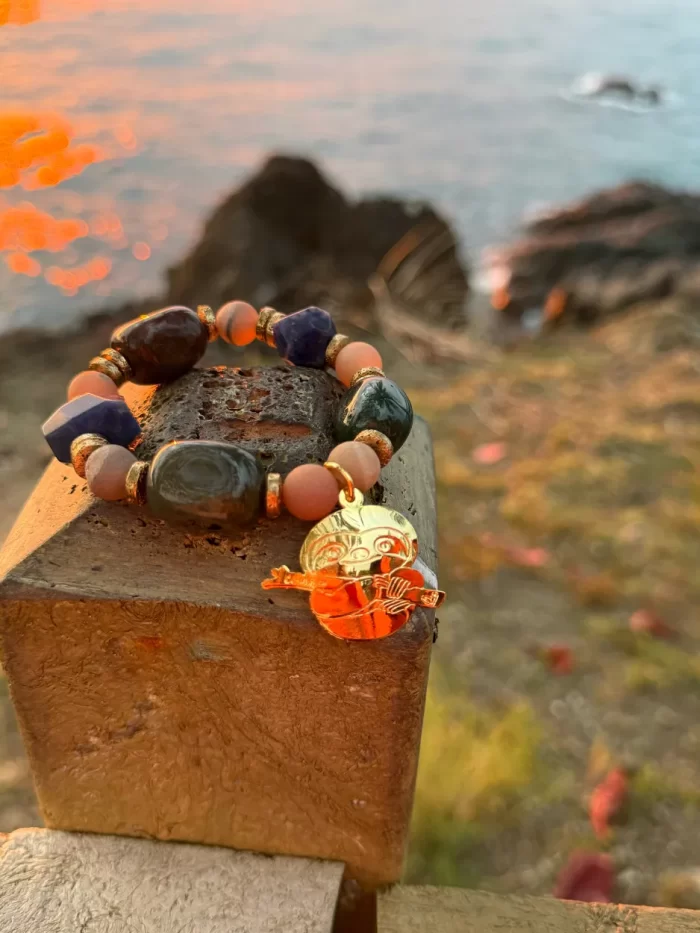 Pulsera maxi piedras lapislázuli y ágata india - Imagen 4