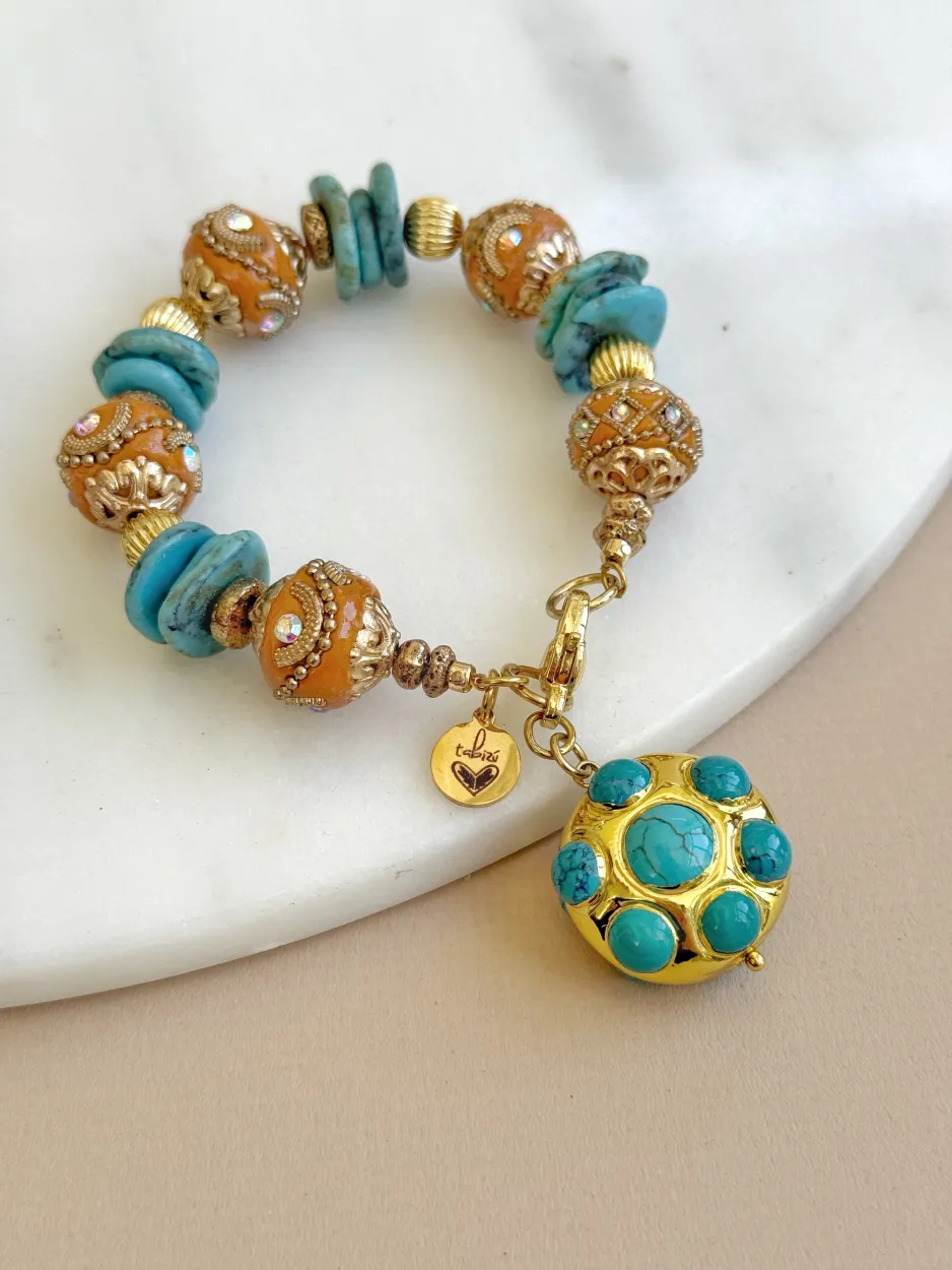Pulsera turquesa y tibetana naranja