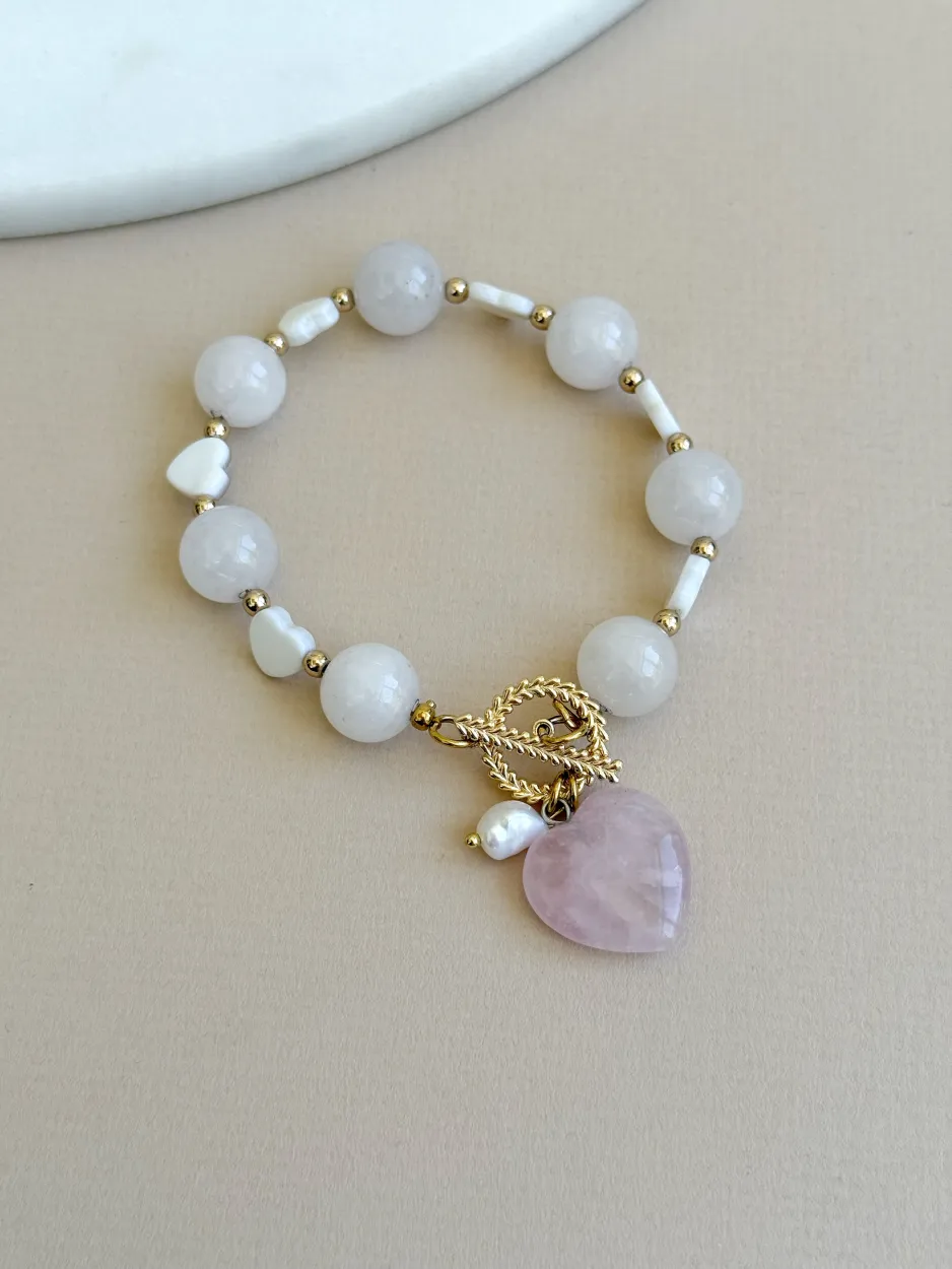 Pulsera cuarzo rosa y corazón