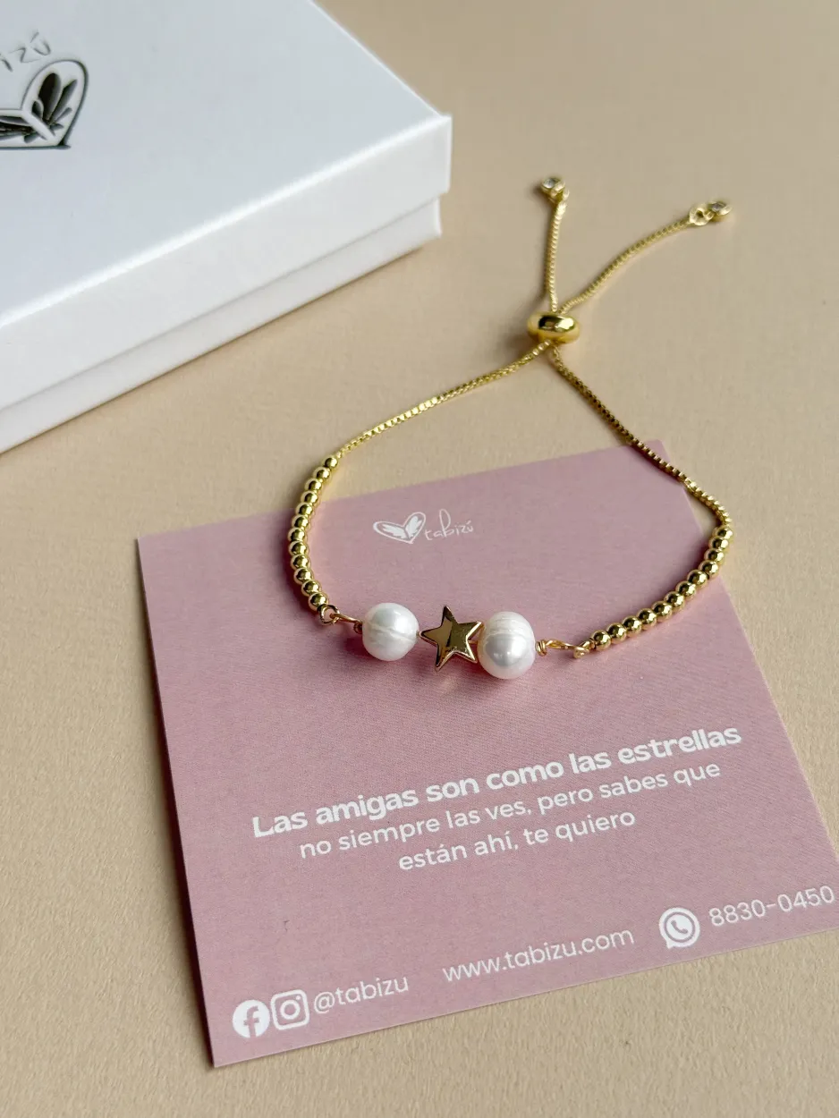 Pulsera ajustable amigas estrella dorado