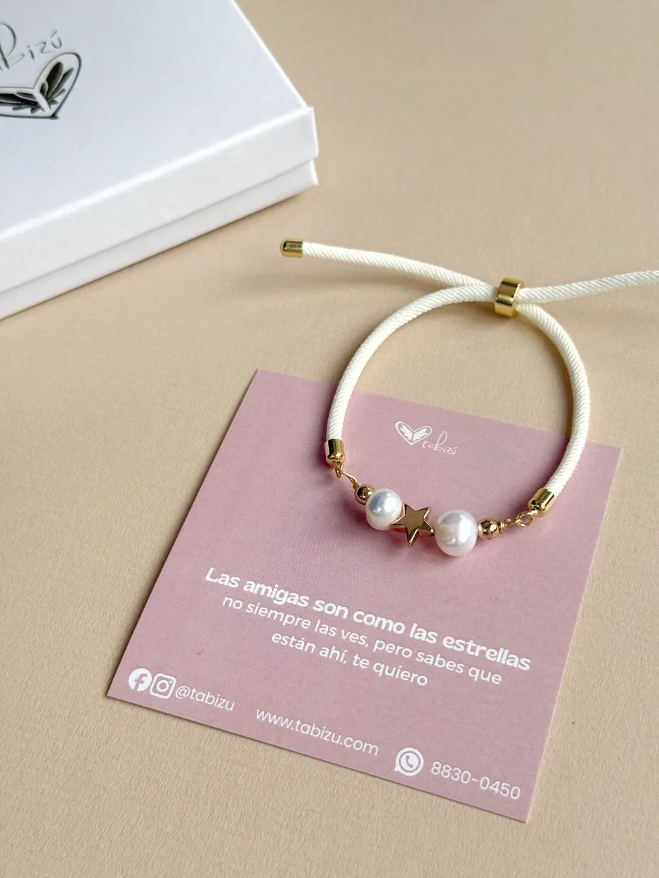 Pulsera amistad ajustable blanca estrella