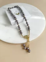 Collar perla morada grisaceo - Imagen 2