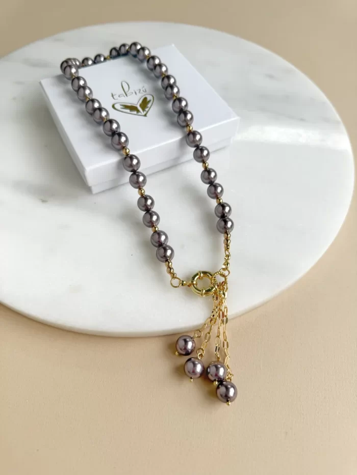 Collar perla morada grisaceo - Imagen 2