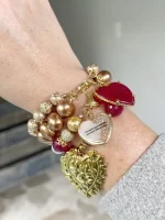 Pulsera perla dorada y corazón - Imagen 2