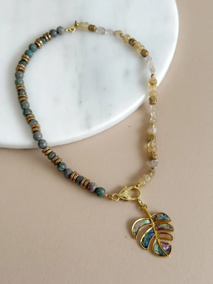 Collar multiuso piedras y hoja de nácar - Imagen 5