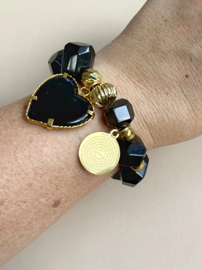 Pulsera maxi ónix corazón y Padre Nuestro - Imagen 2