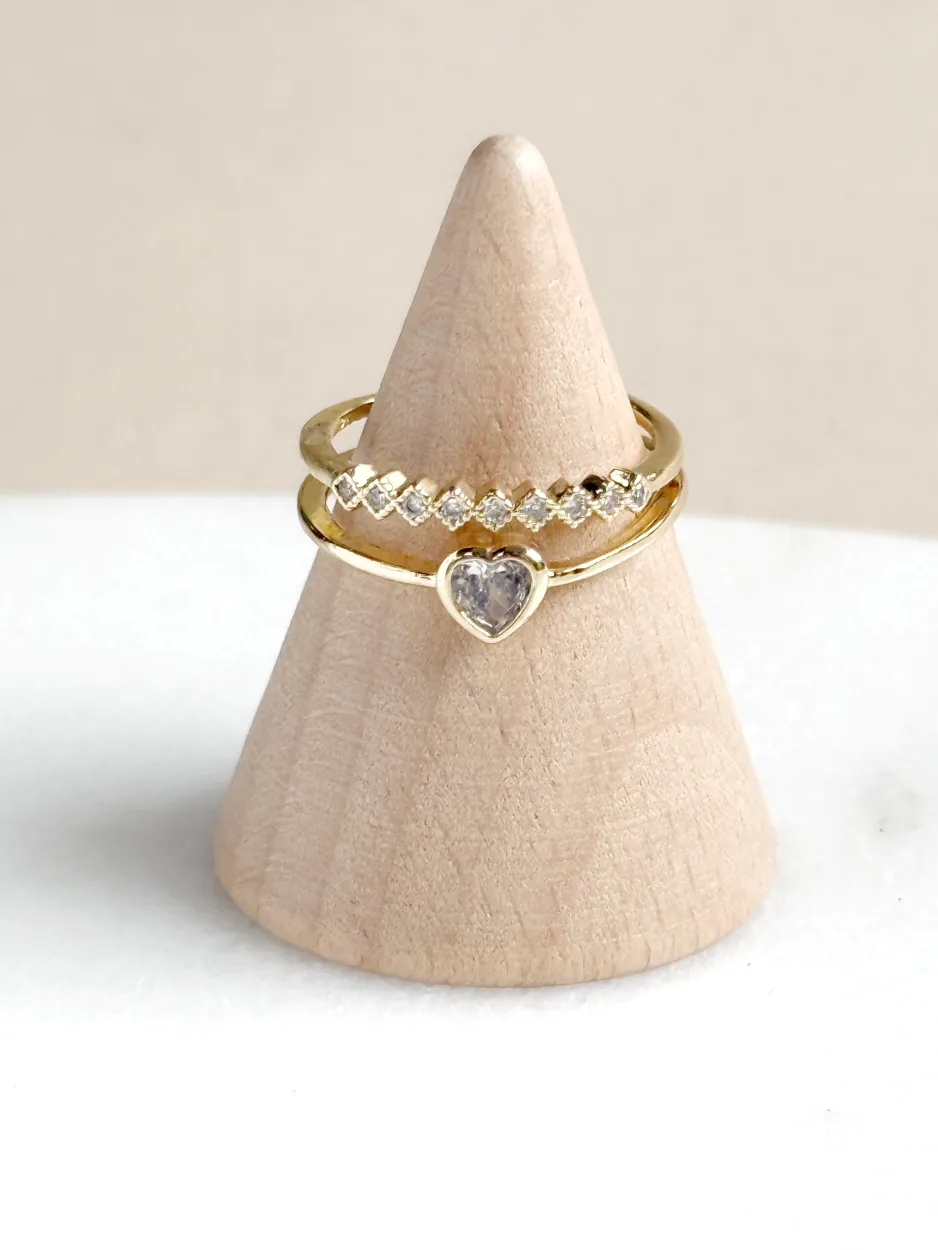 Anillo ajustable zirconias y corazón
