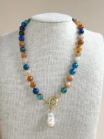 Collar ágatas multicolor con perla