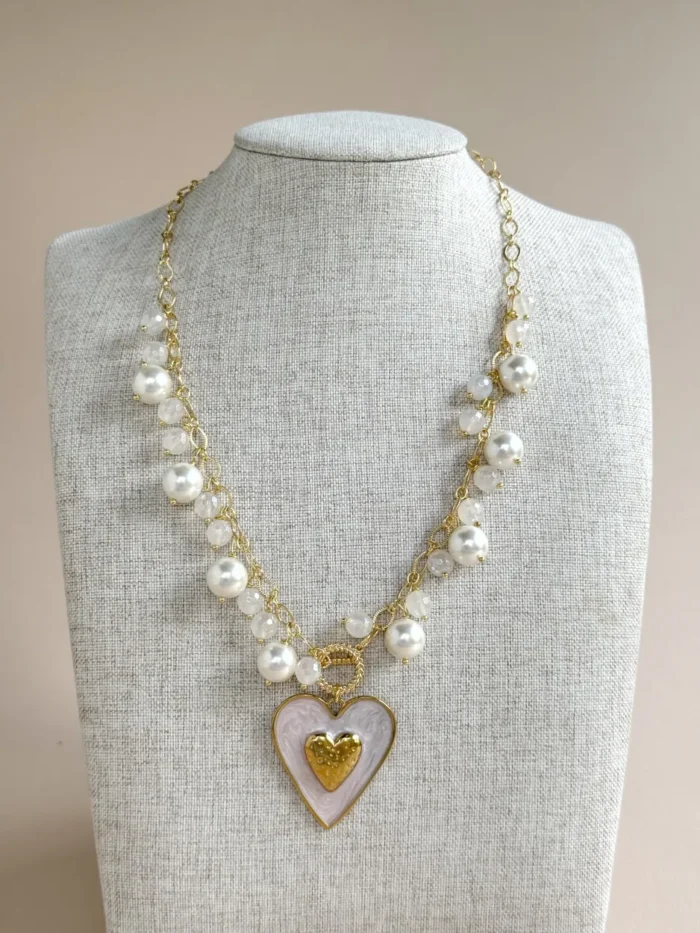 Collar eslabones con perlas maxi corazón - Imagen 2
