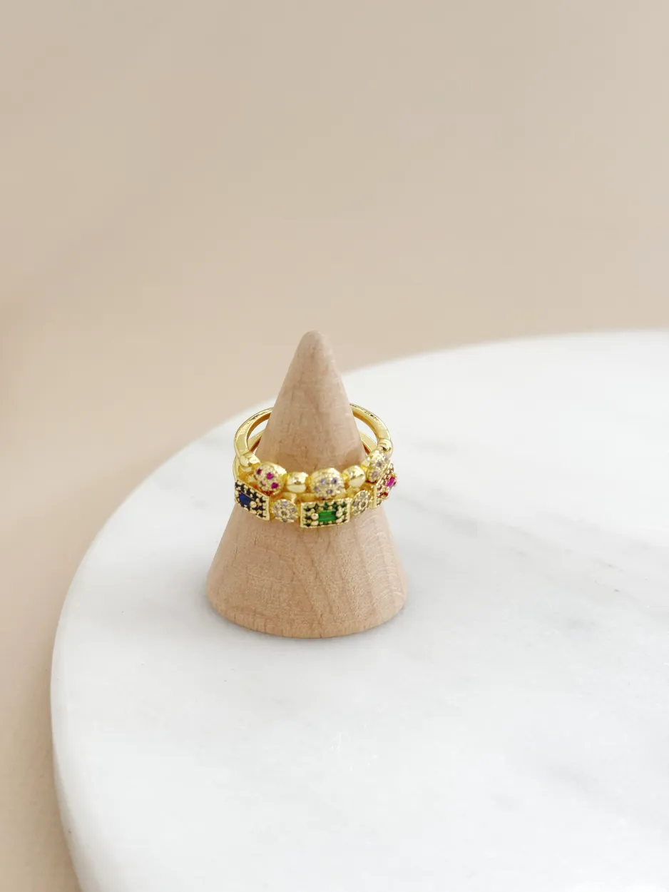 anillo doble zirconias colores