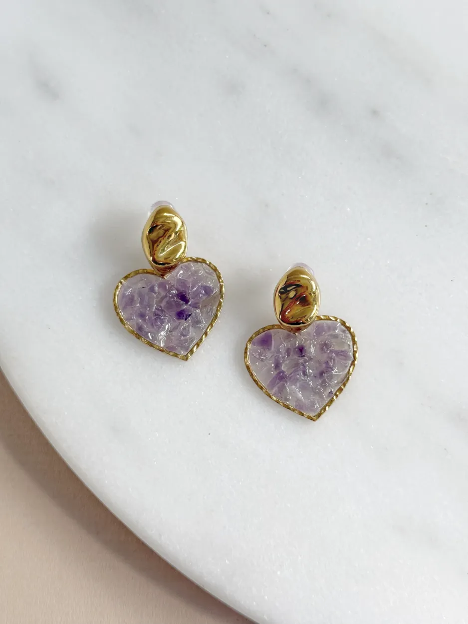 Arete corazón amatista