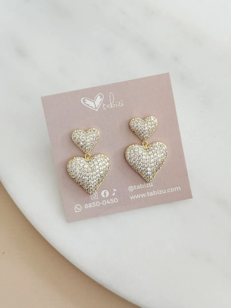 Arete doble corazón zirconia