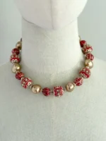Collar rojo perla nácar y cuenta tibetana