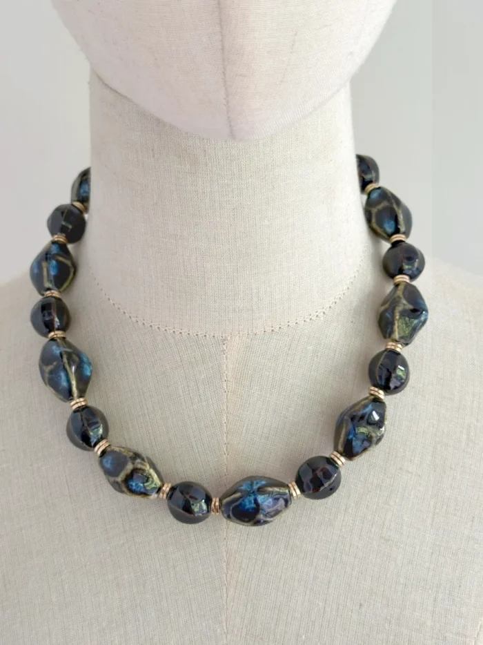 Collar azul cuentas cerámica - Imagen 2