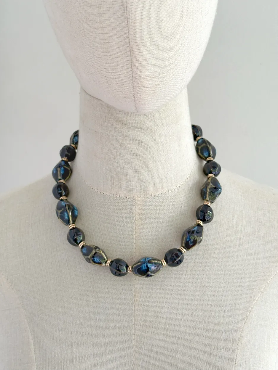 Collar azul cuentas cerámica
