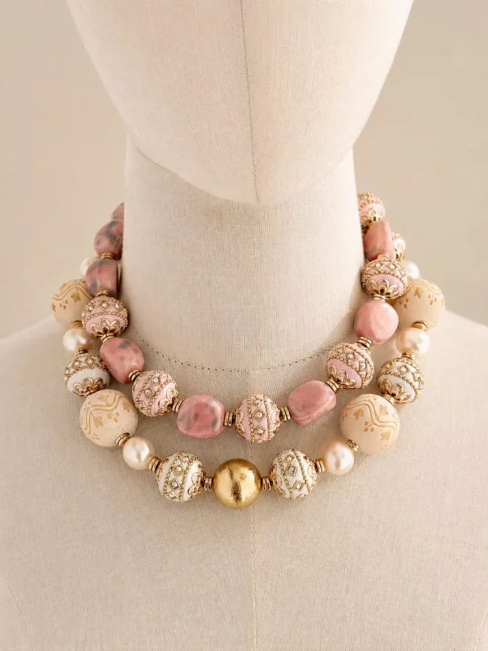 Collar rosado cerámica y tibetanas - Imagen 3