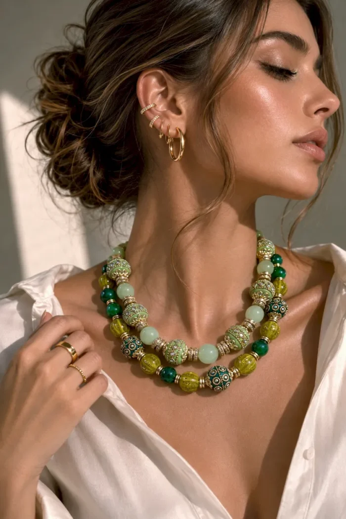 Collar verde lima ágata y tibetanas - Imagen 2