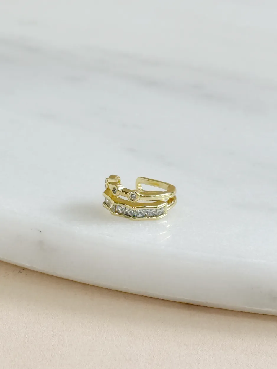 Earcuff doble zirconia y puntitos