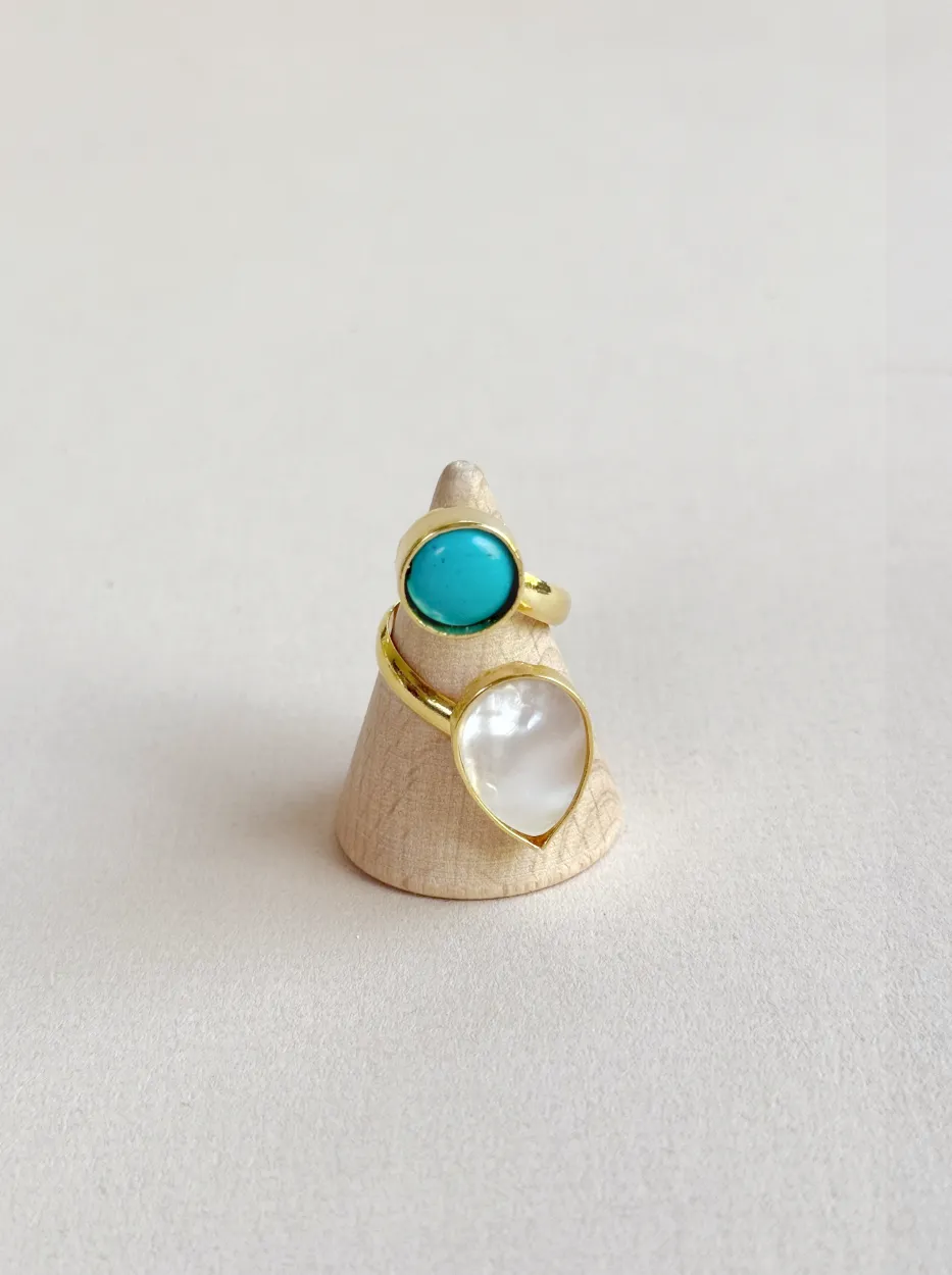 Maxi anillo perla y turquesa