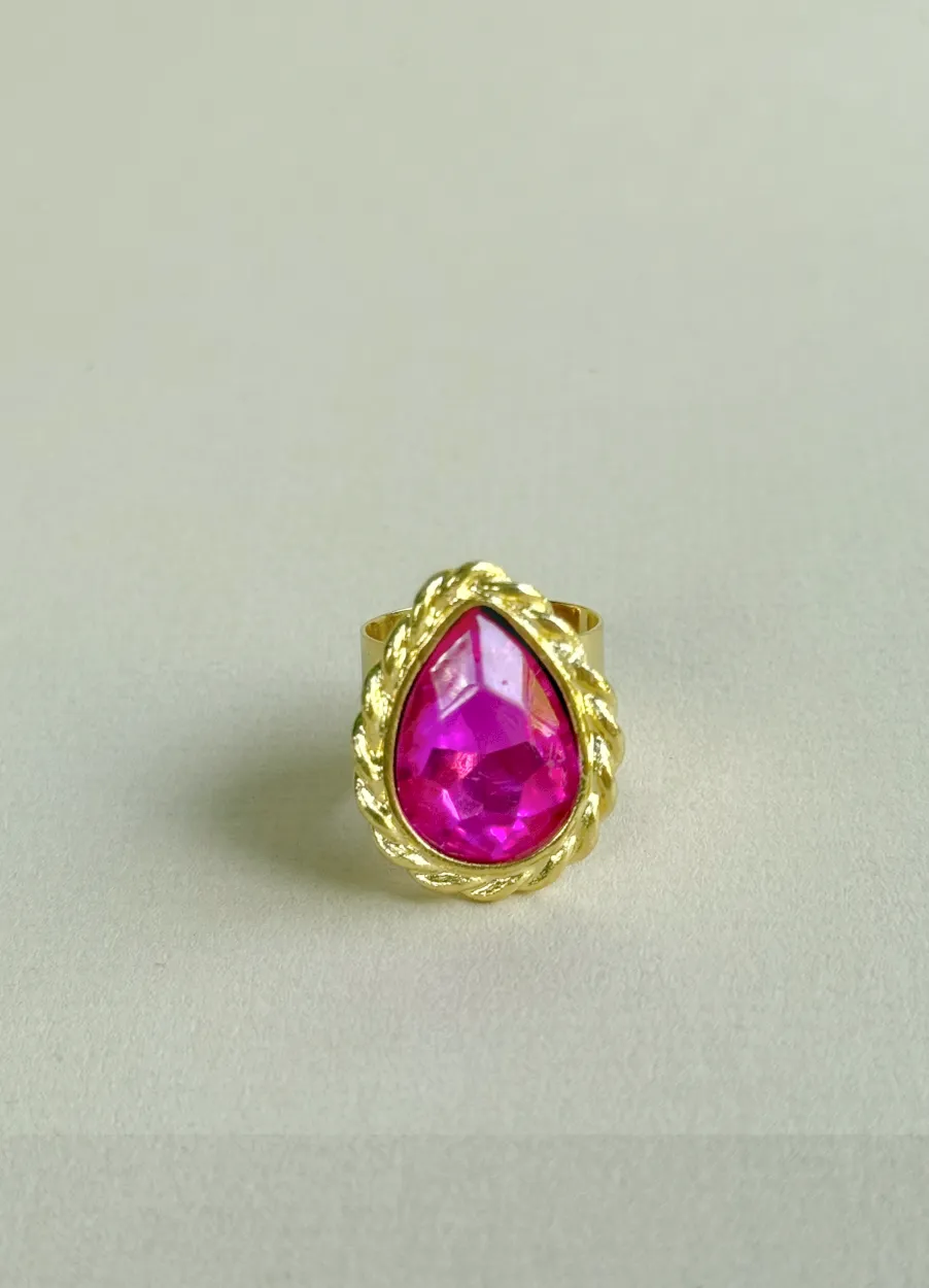 Anillo gota fucsia