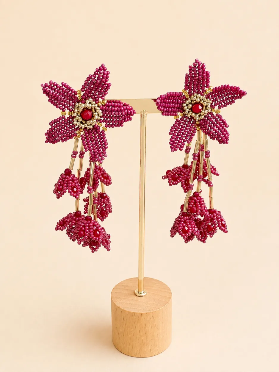 Maxi arete flor rojo cereza