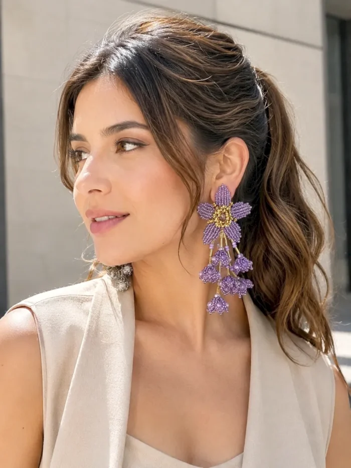 Maxi arete flor lila - Imagen 2
