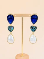 Arete 3 en 1 azul y perla