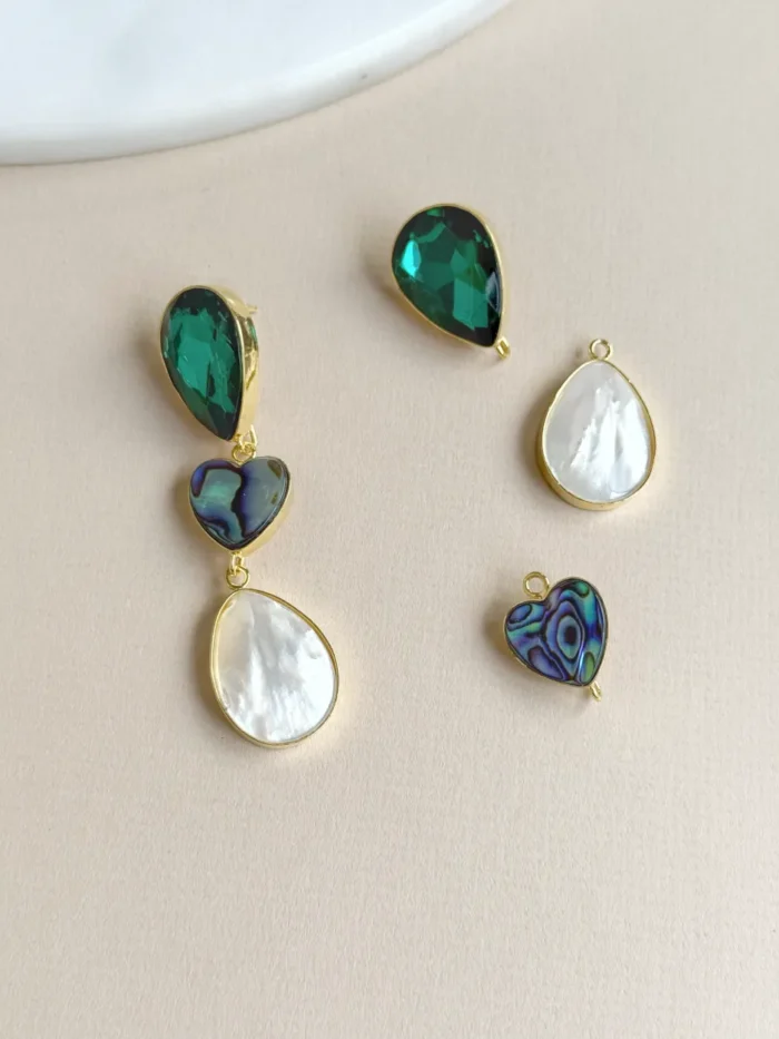 Arete 3 en 1 azul y perla - Imagen 2