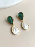 Arete 3 en 1 azul y perla - Imagen 3