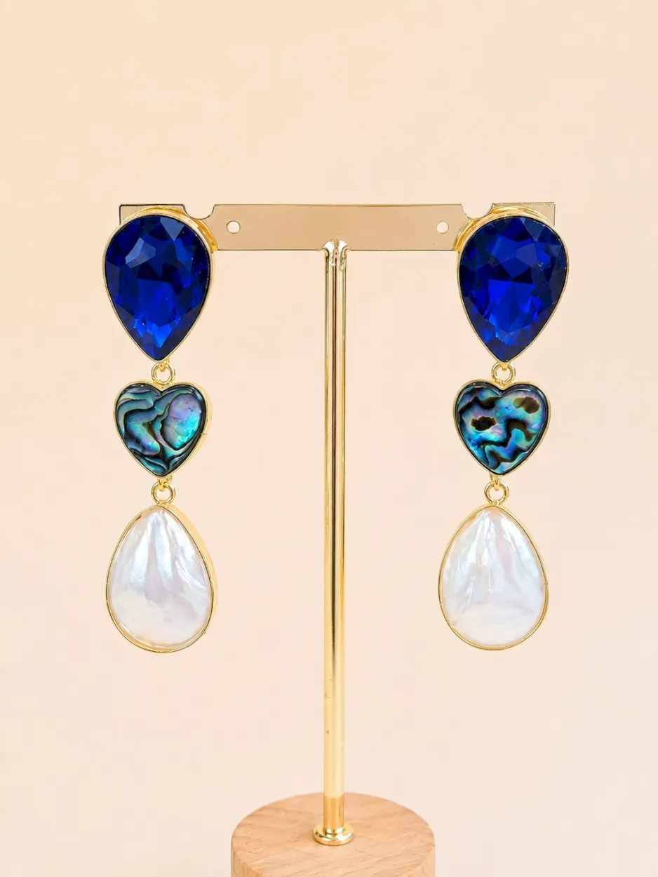 Arete 3 en 1 azul y perla