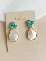 Arete 2 en 1 turquesa y perla - Imagen 3