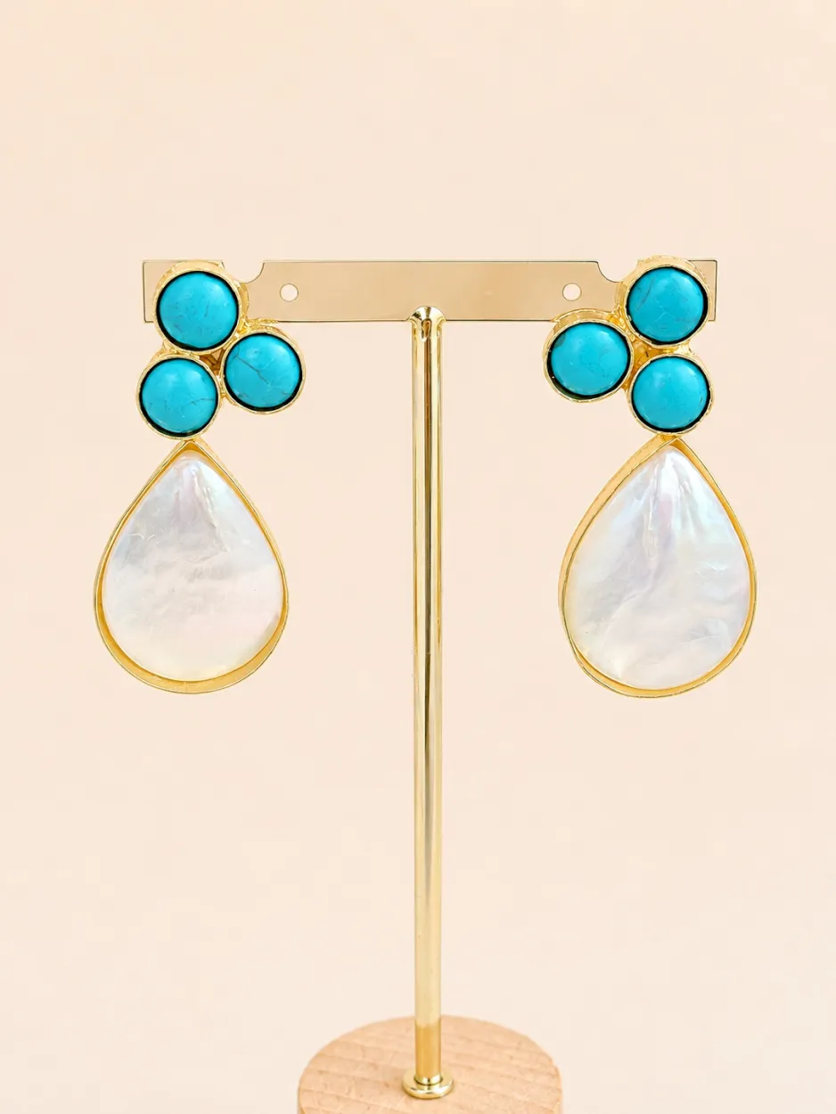 Arete 2 en 1 turquesa y perla