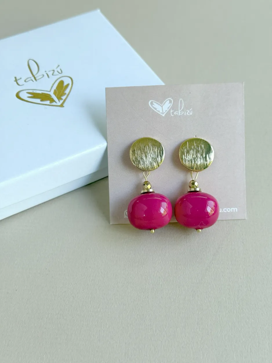 Arete perla nácar fucsia