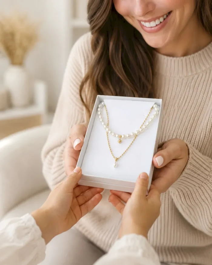 Dúo collares perla de nácar y cadena - Imagen 3