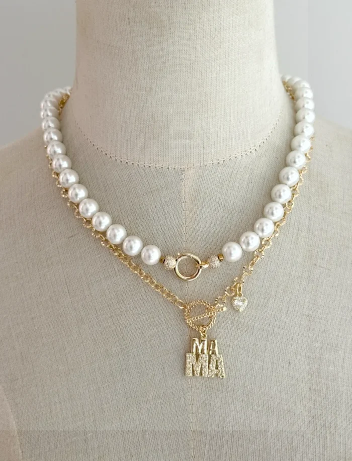 Collar perla nácar cierre dorado - Imagen 3