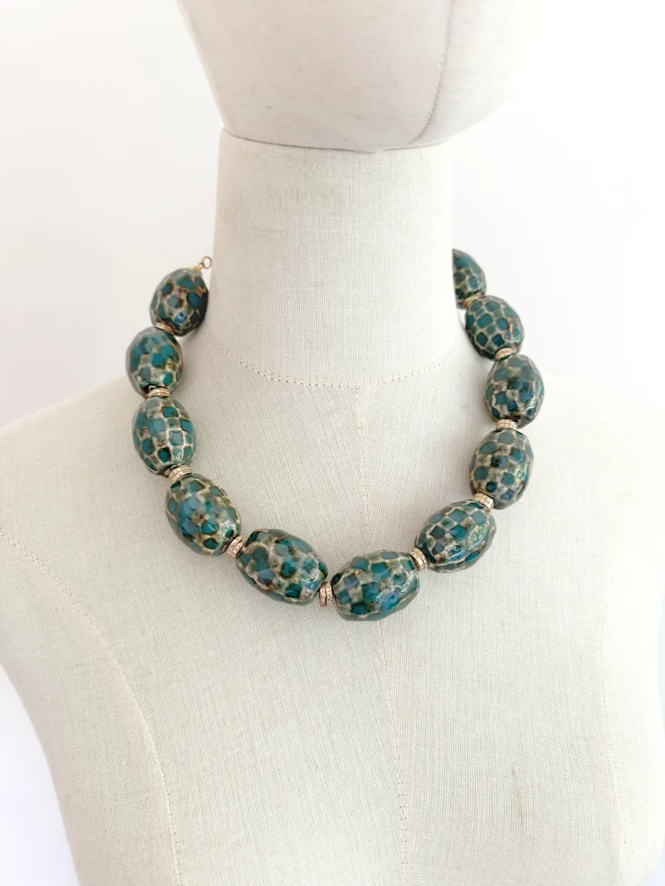 Collar maxi cuentas cerámica verde esmeralda