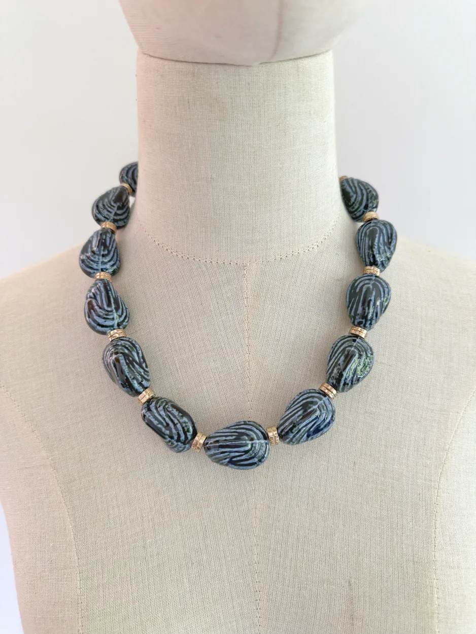 Collar maxi cuentas cerámica azul y celeste oscuro
