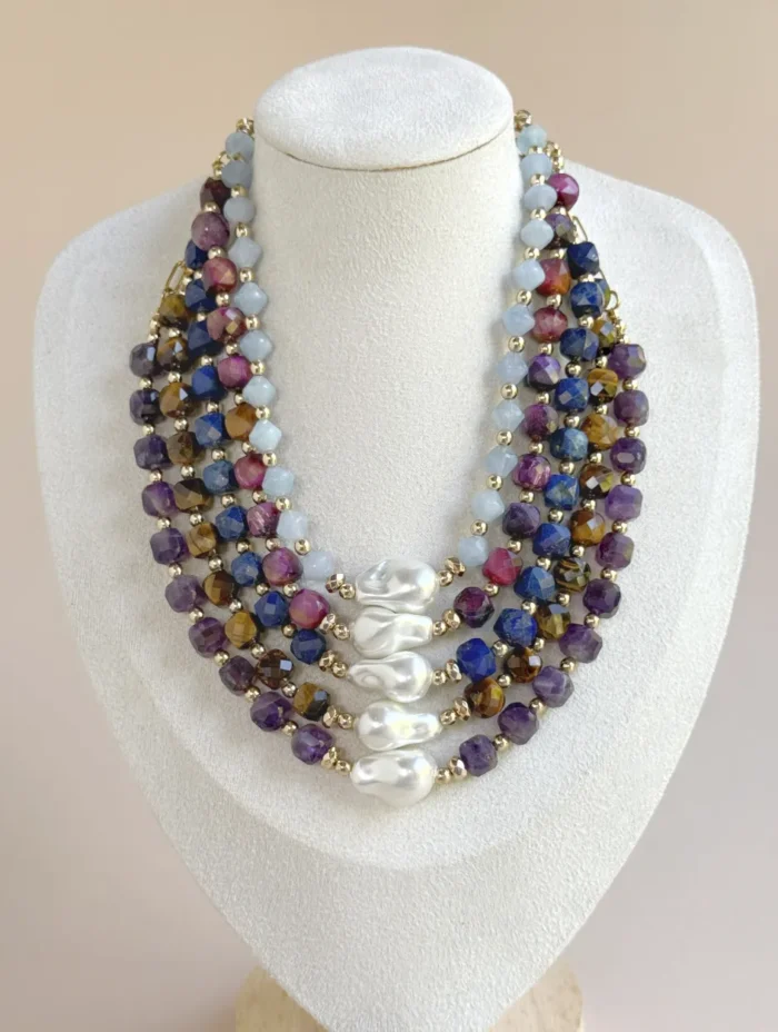 Collar cubos ojo tigre morado - Imagen 2