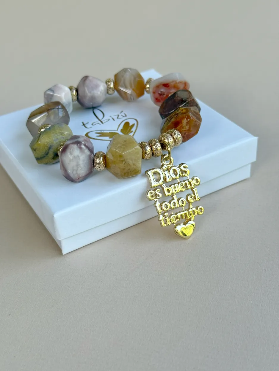 pul368 Pulsera ágata Botswana Dios es bueno - Imagen 1