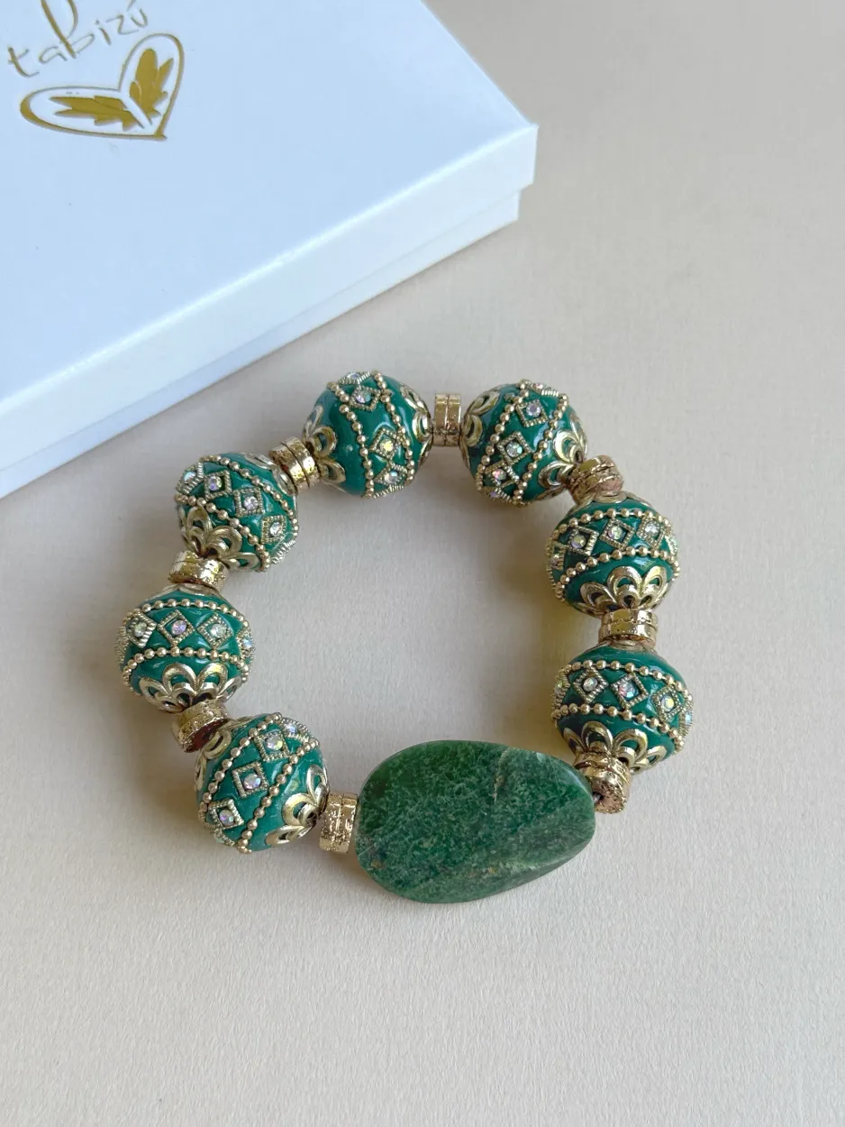 pul375 Pulsera tibetana verde esmeralda - Imagen 1
