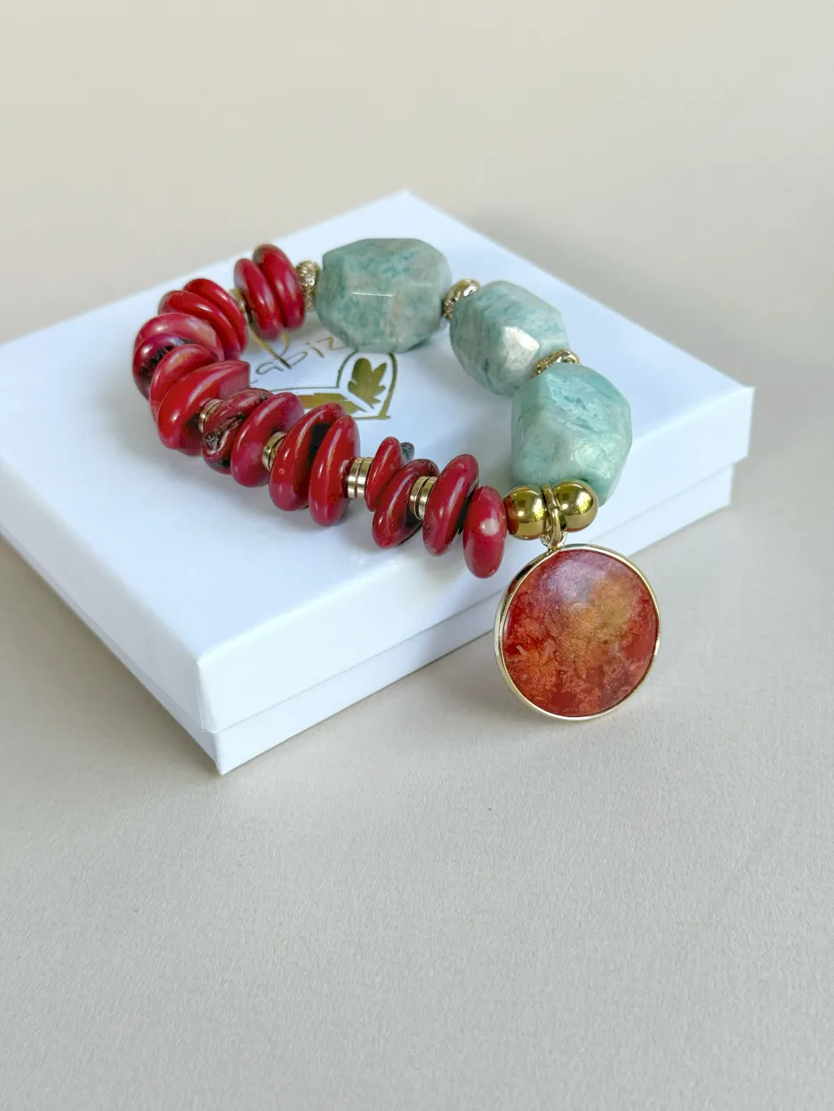 Pulsera coral y amazonita