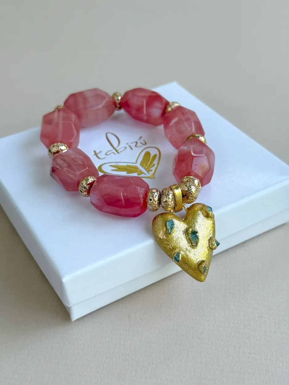 pul379 Pulsera cuarzo sandía corazón Morralla - Imagen 1