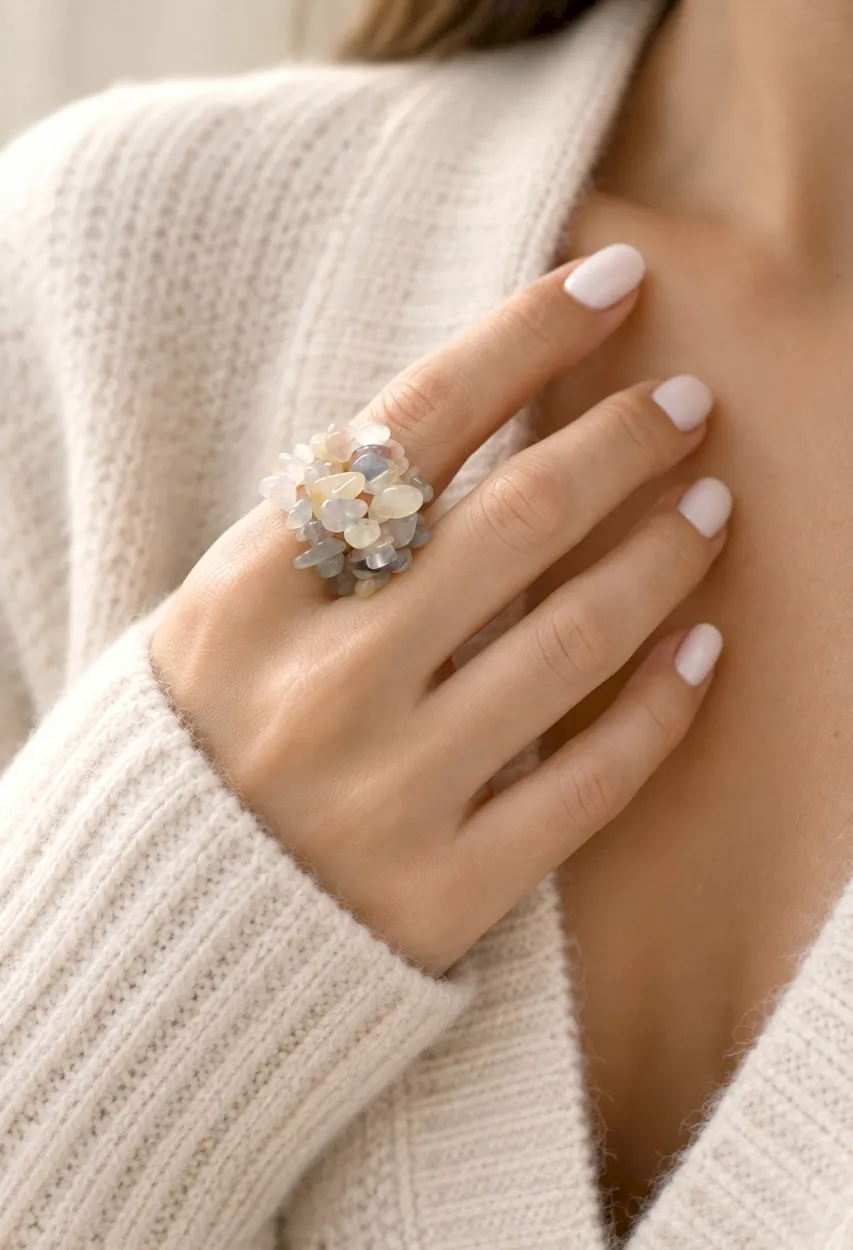 Anillo chilenito agatas gris y beige